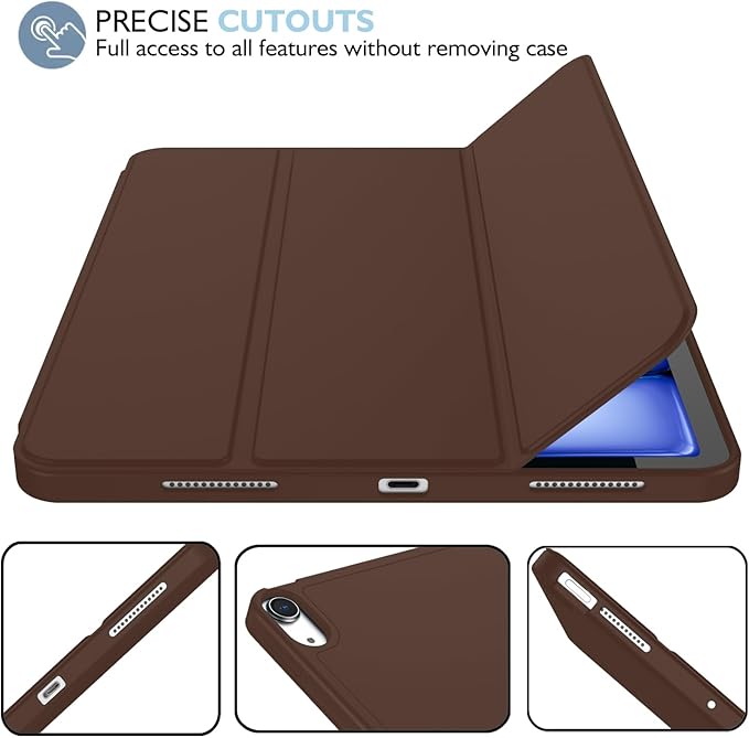 iMieet iPad Air 11 Inch Case M4/M3/M2(2026/2025/2024), iPad Air 5th/4th Generation Case 2022/2020 10.9 Inch with Pencil Holder,Trifold Stand Smart Case with Soft TPU Back(Chocolate)