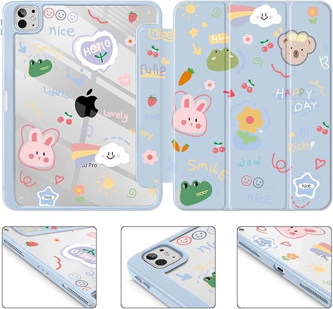 May Chen Case for iPad Pro 11-Inch M5/M4 2025/2024 (6th/5th Generation), Clear Transparent Print Back Shell Slim Stand Shockproof Tablet Cover, Auto Wake/Sleep, Cartoon Stick Figure