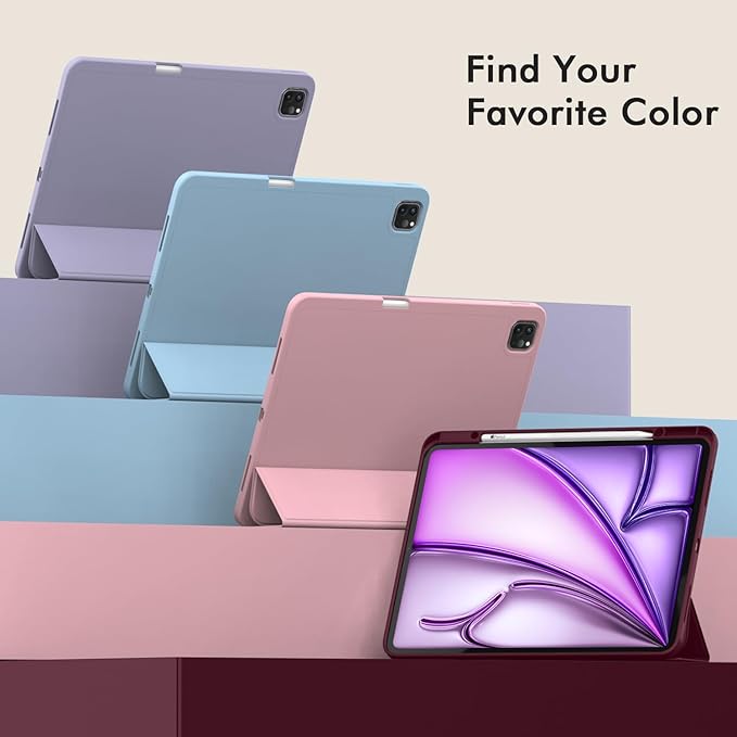 ZryXal New iPad Air 13 Inch Case M3 2025/M2 2024 with Pencil Holder, Trifold Stand Smart Case with Soft TPU Back,Auto Wake/Sleep(Wine)