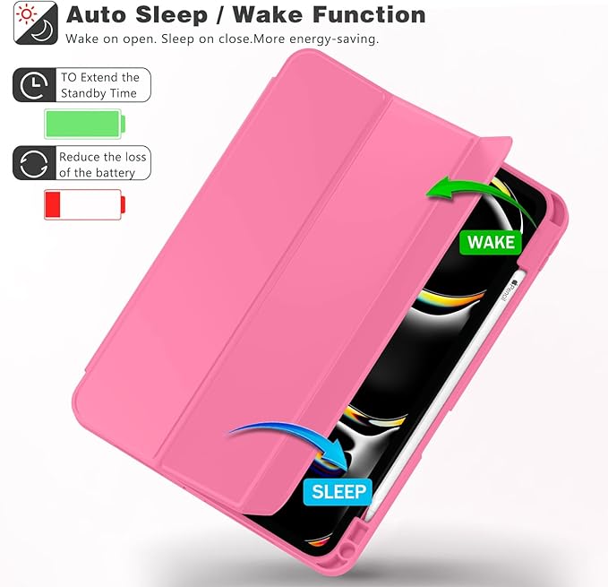 ZryXal iPad Pro 11 Inch Case (M5) 2025/ (M4) 2024 (Model: A2836/A2837/A3006), Trifold Stand Smart Cover with Pencil Holder and Soft TPU Back, Auto Wake/Sleep (New Peach Red)