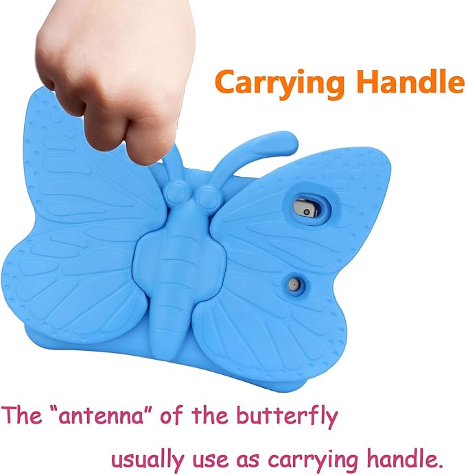 iPad 9th 8th 7th Generation Case Kids Girls, Cute Butterfly Shockproof EVA Foam Super Protection Stand Cover for iPad 2021 2020 2019 10.2" and iPad Air 3 Pro 10.5" - Blue