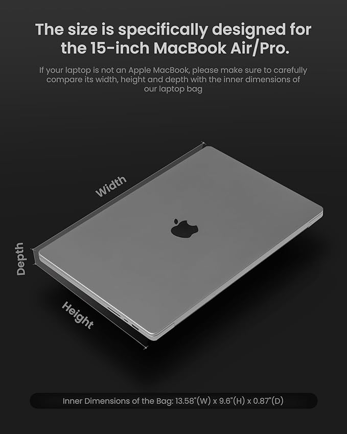 tomtoc Slim Laptop Sleeve for 15-inch MacBook Air M5/A3448 2026, M4/A3241 2025, M3/A3114, M2/A2491, Water-Resistant Laptop Case Bag for 15-inch Surface Laptop 7th(Copilot+ PC)/6/5/4, Minimalist Design