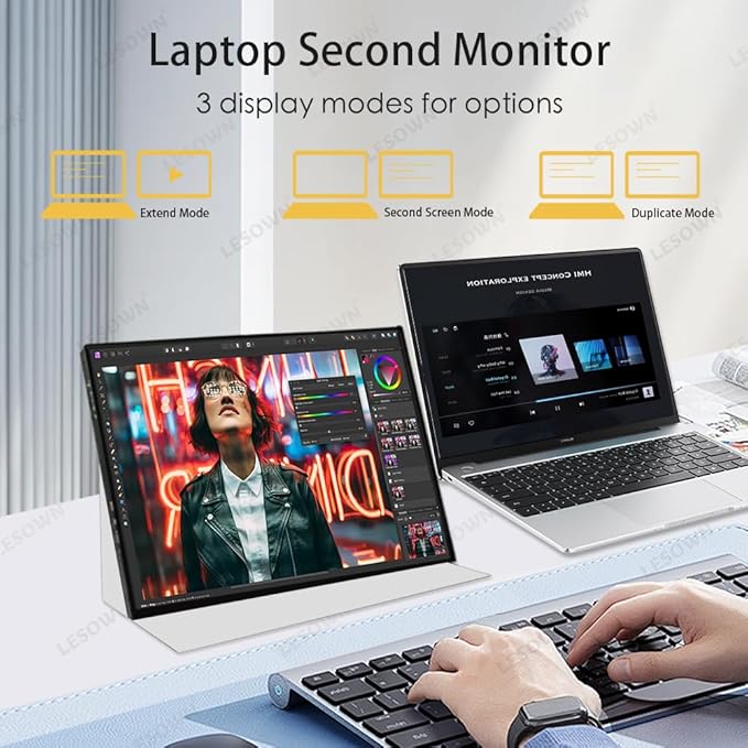 Portable Monitor 16 inch 2.5K 2560x1600 USB C HDMI Touch 500Nits High Brightness 100% sRGB Ultra Wide Drawing Display with Speakers External Monitor for Laptop PC Phone (2.5K No Touch)