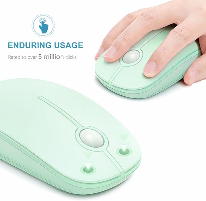 VssoPlor Wireless Mouse, 2.4G Slim Portable Computer Laptop Mouse with Nano Receiver Quiet Silent Optical Mice for Notebook, PC, Laptop, Computer-Light Green