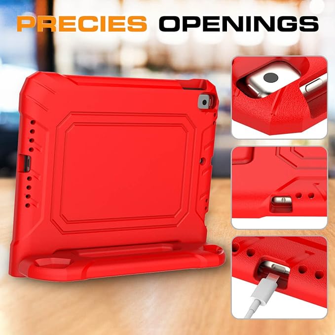Kids Case for iPad 9th/8th/7th Generation 10.2 Inch 2021/2020/2019, Case for iPad Air 3rd Gen/Pro 10.5 Inch, Durable Shockproof Cover with Screen Protector for iPad 10.2 & 10.5, Red