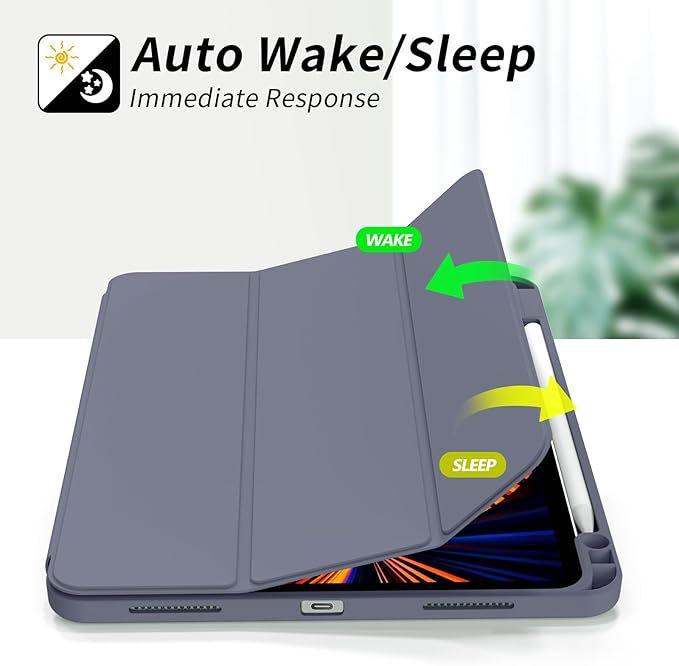 kenke Case for iPad Pro 11 Inch 4th/3rd/2nd Generation (2022/2021/2020) with Pencil Holder, Slim Trifold Smart Cover with Soft TPU Back, Support 2nd Gen Pencil Charging, Auto Sleep/Wake, Purple