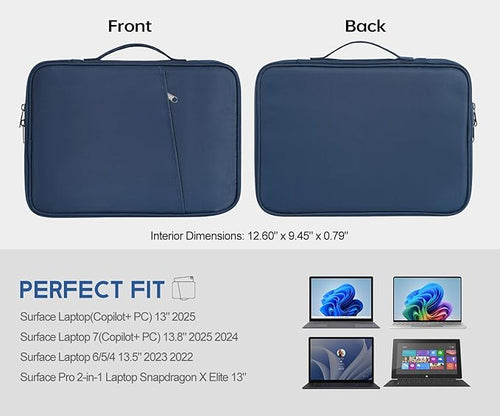 13 inch Laptop Case Sleeve for 2025 2024 Microsoft Surface Laptop 7(Copilot+ PC) 13.8" & 13.5" Surface Laptop6/5/4, Water-Resistant Shockproof Carrying Bag with Accessory Pocket -Navy Blue