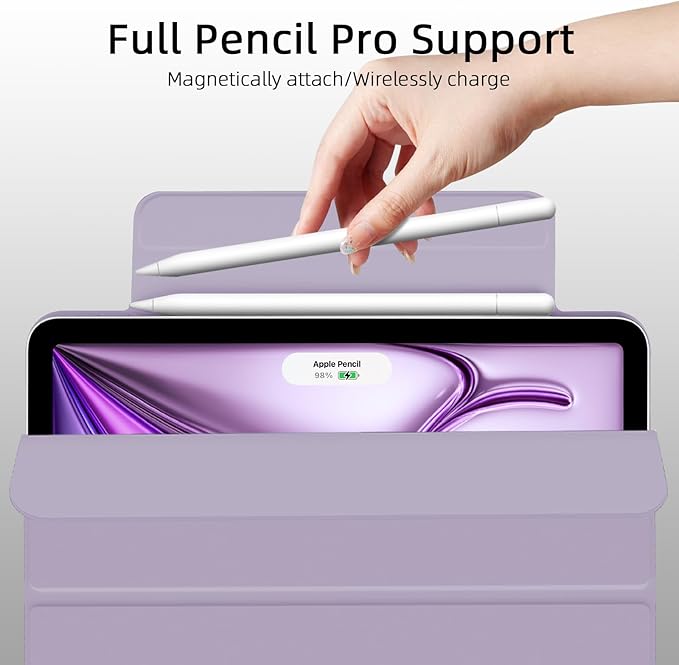 for iPad Air 13 inch M4/M3/M2 Case (2026/2025/2024,Model A3268/A3269/A3271), Auto Sleep/Wake and Magnetic Closure, Trifold Stand Case, PU Leather Cover, Support Apple Pencil Pro, Light Purple