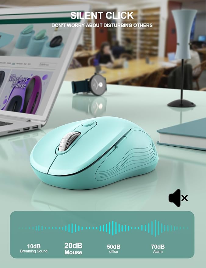 Trueque Wireless Mouse for Laptop, 2.4GHz Ergonomic Computer Mouse with Back & Forward Buttons, 3 Adjustable DPI Levels, 6 Buttons, Optical USB Cordless Mice for Windows PC, M01 (Mint Green)