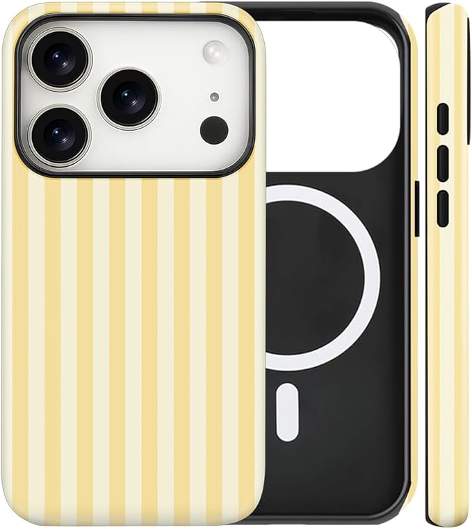 Magnetic for iPhone 17 Pro Max Case Cute Stripes Phone Case, Shockproof Slim TPU and Hard PC Protective Phone Cover Compatible with MagSafe Designed for Women Girls, Pink and White