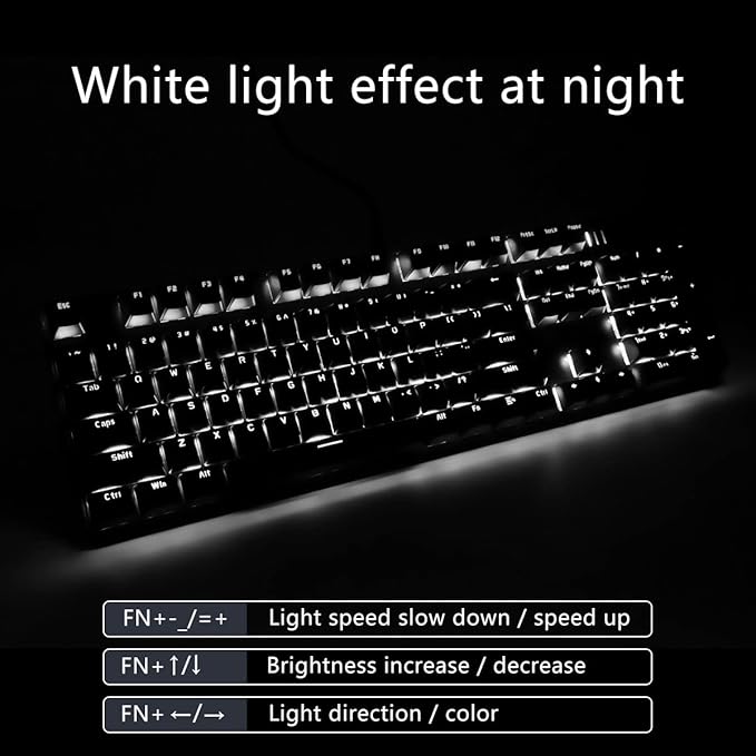 Merdia Brown Switch Black Full Size Mechanical Gaming Keyboard | 104 Keys US Layout Ice Blue Backlit Wired PC Gaming Keyboards | Hot Swappable LED Backlit Wired Mechanical Computer Keyboards