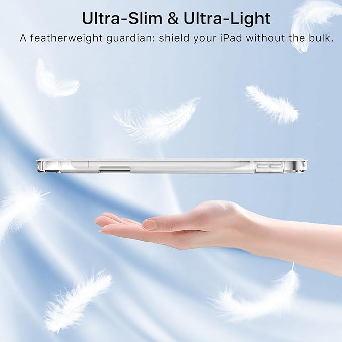 MoKo for iPad Air 11 inch Case (M4/M3/M2) 2026/2025/2024, iPad Air 5th/4th Gen 10.9 inch Case 2022/2020 with Pencil Holder, Slim Light Trifold Cover with Hard PC Translucent Back Shell, White