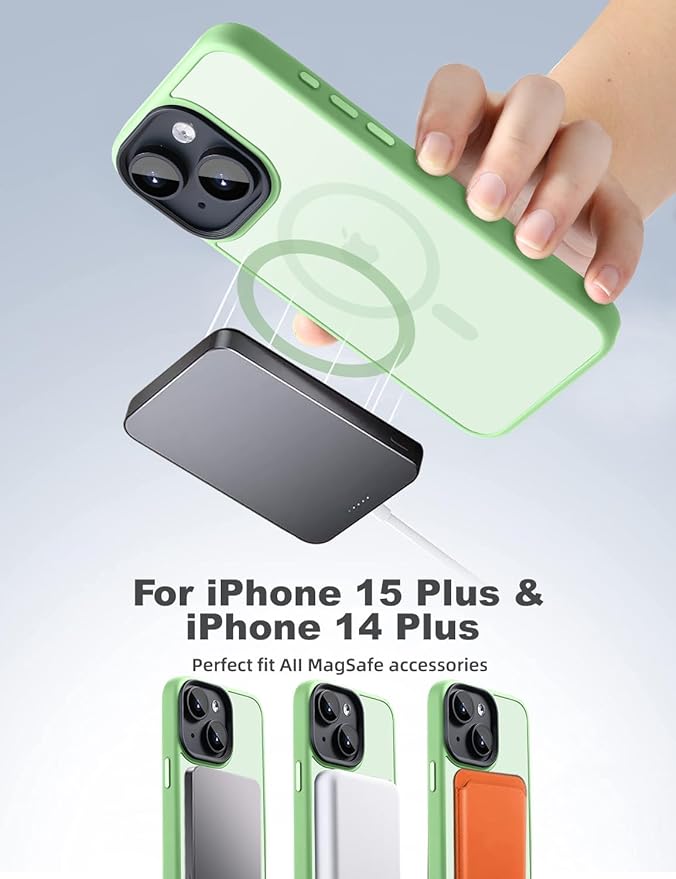Tigowos for iPhone 15 Phone Case Fits MagSafe 10FT Drop Resistant Matte Skin Feeling Back Cover for iPhone 15 Case，Matcha Green