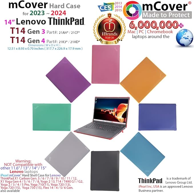 mCover Hard Case ONLY Compatible for 2023-2024 14" Lenovo ThinkPad T14 Gen 3 / Gen 4 Windows Notebook PC (with 180° Hinge, NOT Fitting Any Other Lenovo Models) - Blue
