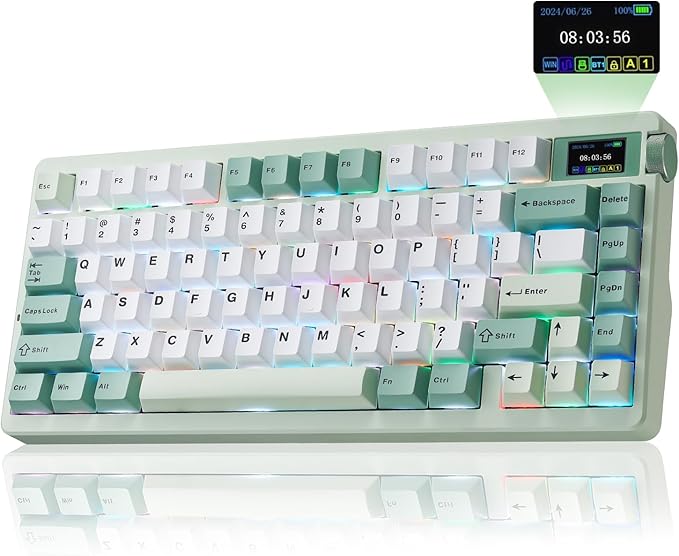 Aula Nova75 Mechanical Gaming Keyboard 8000mAh,Gasket Mounted with 75% Compact Layout,RGB Backlit,Custom Hot Swappable,Bluetooth Wireless /2.4GHz/USB-C Cream Keyboard Gaming for Win/Mac/iOS/Android