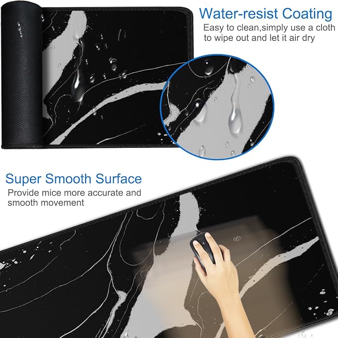 Large Mouse Pad, 31.5x15.7 inch Large Extended Computer Keyboard Mouse Mat, Water Resist Non-Slip Mousepad Rubber Base Long XXL Desk Mouse Pad for Work & Gaming, Office & Home, Black White
