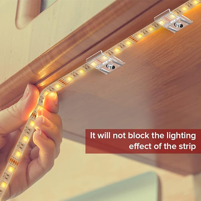 TYMXGHF transparent Strip Light Clips,Self Adhesive with Screws Mounting Holder,20Pcs LED Strong Fixing Clips And Screws For 0.47in/12mm Width IP30/65/ip67 2-6PIN Strip Lights,Fairy String,LED String