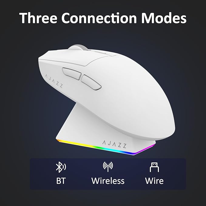 AJ139 V2 MC Wireless Gaming Mouse 2.4G Wired/Bluetooth | RGB Magnetic Charging Dock | Lightweight Design | 12K DPI | 500mAh Battery | PAW3311 Sensor | 5 Programmable Buttons, Compatible with PC/Mac