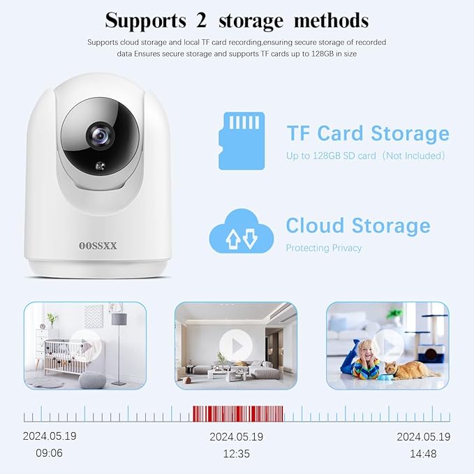 OOSSXX 2-Way Audio Indoor Security Camera Video Baby Monitor and Pet Monitor, 1080P PTZ Nanny Cam Smart Wireless Cameras for Home Video Surveillance (1-Pack)