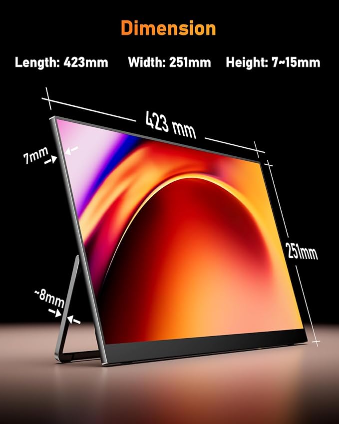 Yodoit Portable Monitor for Laptop 100Hz 18.5" FHD 1080P Screen IPS Display with USB Type C Port and Speakers with Smart Cover Metal Compatible with PC, MacBook, Xbox (Black)