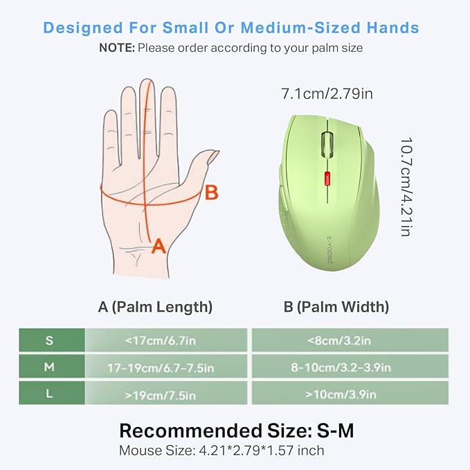 E-YOOSO Wireless Mouse for Laptop, Portable Optical Computer Mouse, 6 Buttons, Cordless 2.4GHz with USB Receiver, 5-Level 4800 DPI, 18 Months Battery Life, for PC Chromebook Windows Mac (Light Green)