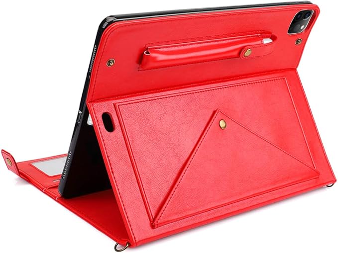 Handbag Case for iPad Pro 13-inch M5 2025/M4 2024, Techcircle Folio Stand PU Leather Crossbody Wallet Case with Pencil Holder, Hand Strap & Shoulder Strap, Red