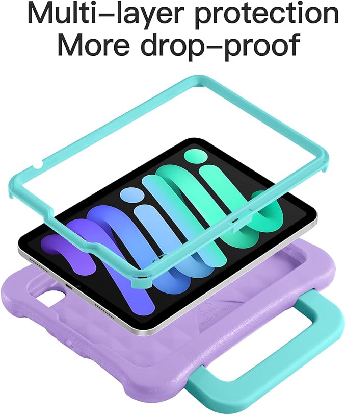 Kids Case for iPad Mini 7 (A17 Pro) 2024 /iPad Mini6 2021, Light Weight Heavy Duty/Shockproof/Drop Proof with Handle/Kickstand, Child Friendly Cover for iPad Mini 7th/6th Gen 8.3inch (Purple)