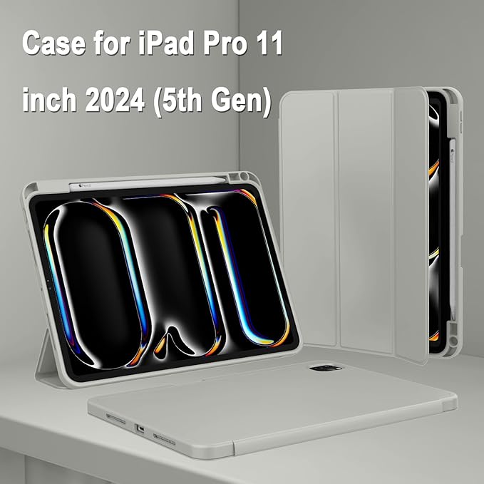 ZryXal iPad Pro 11 Inch Case (M5) 2025/ (M4) 2024 (Model: A2836/A2837/A3006), Trifold Stand Smart Cover with Pencil Holder and Soft TPU Back, Auto Wake/Sleep (Smoky Gray)
