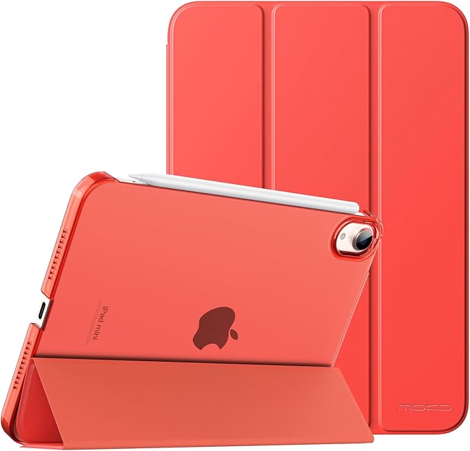 MoKo for iPad mini 7 (A17 Pro) Generation Case 2024, iPad mini 6 Case 2021, 8.3-inch Slim Lightweight Protective Hard Back PC Shell Stand Cover Support Touch ID, Auto Wake/Sleep, Cherry Tomatoes Red