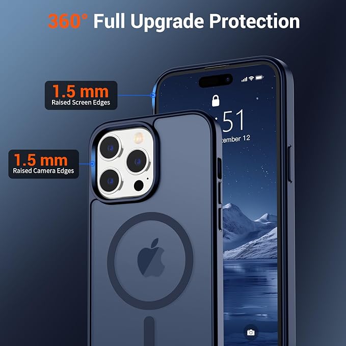 SUPFINE Magnetic for iPhone 14 Pro Case (Compatible with MagSafe) (Military Grade Drop Protection) Translucent Matte Shockproof Phone Cover,Dark Blue