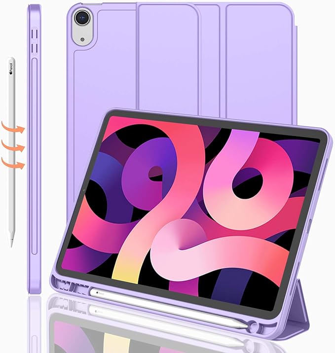iMieet iPad Air 11 Inch Case M4/M3/M2(2026/2025/2024), iPad Air 5th/4th Generation Case 2022/2020 10.9 Inch with Pencil Holder,Trifold Stand Smart Case with Soft TPU Back(Clove Purple)