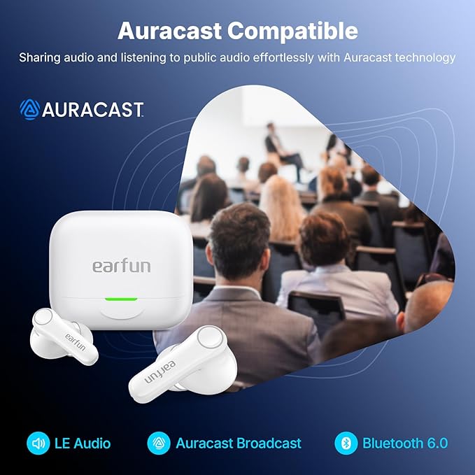 EarFun Air Pro 4+ Adaptive Noise Cancelling Wireless Earbuds, Qualcomm aptX Lossless, Dual Drivers, Translation Earbuds, Snapdragon Sound, 6 Mics AI Clear Call, Hi-Res Sound, Bluetooth 6.0, 54H, White