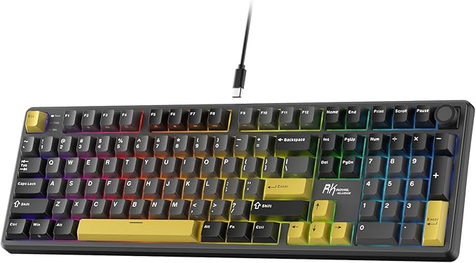 RK ROYAL KLUDGE X104 Full Size Mechanical Keyboard, Wired Creamy Gaming Keyboard with Number Pad and Knob,104 Keys Computer Keyboard Silent Switch,RGB Backlit,Online Software for Wins/Mac