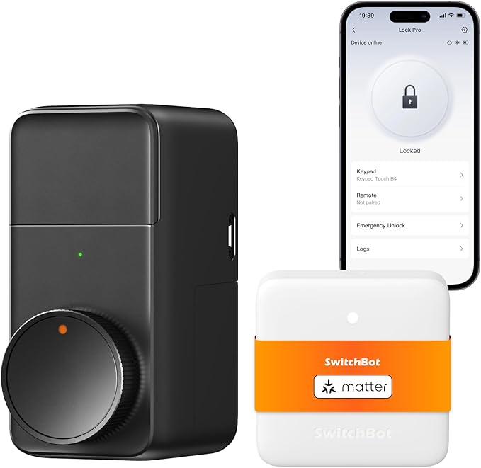 SwitchBot WiFi Smart Lock Pro + Hub Mini Matter, Keyless Entry Smart Deadbolt Retrofit for Existing Deadbolt, Install in Minutes, Matter Siri HomeKit/Apple Watch, Alexa Google IFTTT