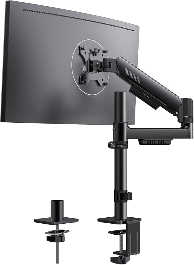 ErGear Single Monitor Arm, Adjustable Desk Gaming Monitor Mount for 13-34″ Screens, Up to 19.8 lbs, Enhanced Stability with Integrated C-Clamp, Upgraded Cable Management, VESA 75x75/100x100mm, Black