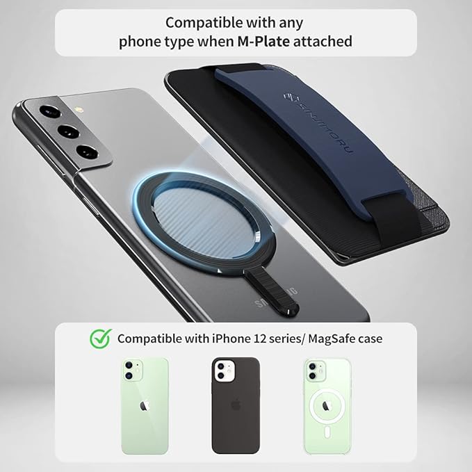 Sinjimoru for 3 in 1 MagSafe Wallet 2600g Magnetic Strength Phone Grip with Stretchy Fabric Secure Flap Anti-Drop Tag Holder for iPhone 16 15 14 13 12 M-BGRIP Olive Grey