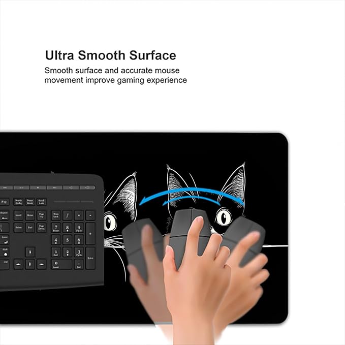Cute Black Cat Desk Mat Anime Cartoon XL Mouse Pad Large Mousepad Extended Laptop Keyboard Mat Gaming Desk Pad Mouse Mat 31.5"x11.8" Office Computer Keyboard Laptop Home