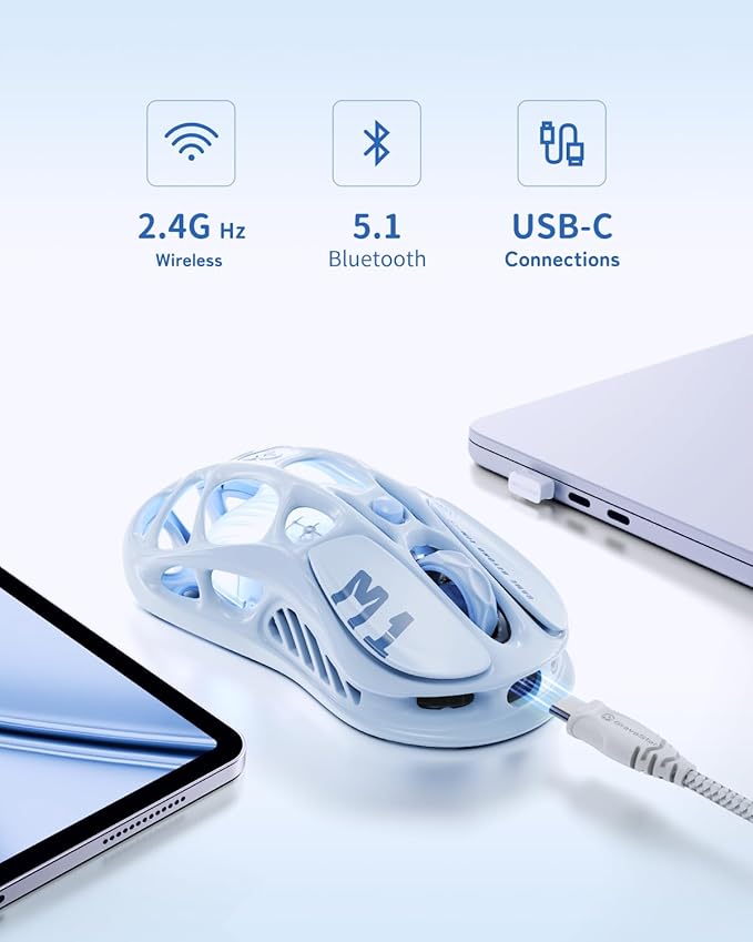 GravaStar Mercury M1 Pro Gaming Mouse, 78g Lightweight Magnesium Alloy, 26,000 DPI, PAW3395DM Sensor, 5 Programmable Buttons, Support Wired/2.4GHz/BT, Up to 200 Hours Battery Life