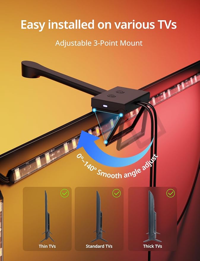 Ailofy TV Backlight with Camera for 55-65" TVs, 12.5ft LED Strip Lights, Real-Time Full-Screen Sync for Movies, Gaming & Music, Smart Bias Lighting, Works with Alexa & Google Assistant, App Control