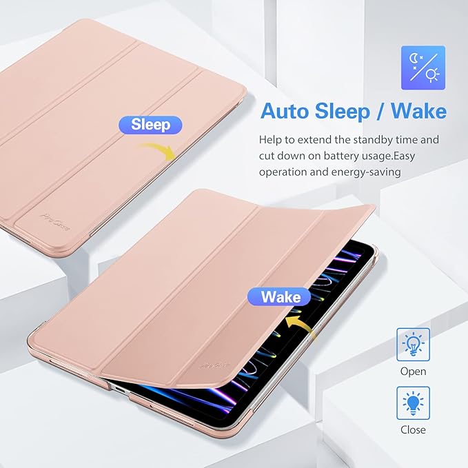 ProCase for iPad Pro 11 Inch Case 2022/2021/2020/2018(4th/3rd/2nd/1st Generation), iPad Pro 11" Slim Stand Hard Back Cover Shell Smart Folio Compatible with Pencil/Support Auto Wake/Sleep -Rosegold