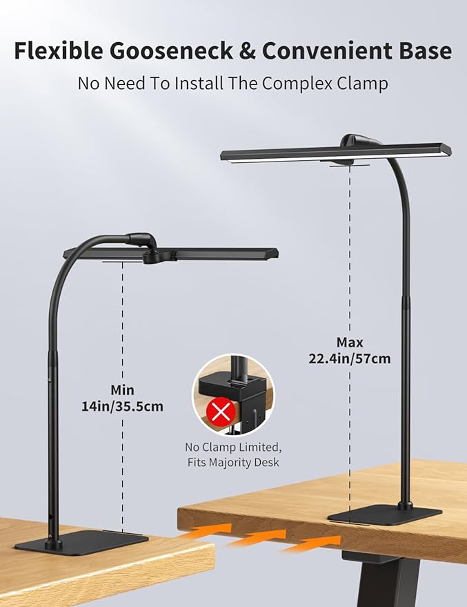 Kary LED Desk Lamps for Home Office, Tall Desk Light with Base, Flexible Gosseneck Adjustable Height 5-Level Dimmable Brightness & Color, Architect Lamp for Working,Reading,Crafting,Study