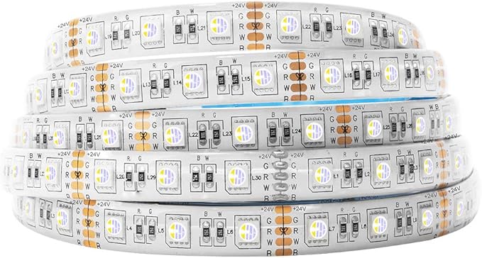 BTF-LIGHTING 5050 RGBW RGB+Cool White(6000K-7000K) 4 Colors in 1 LED Tape Light DC24V 5m 16.4ft 60LED/m Multi-Colored IP65 White 12mm PCB for Bedroom Kitchen Home Decoration(No Adapter or Controller)