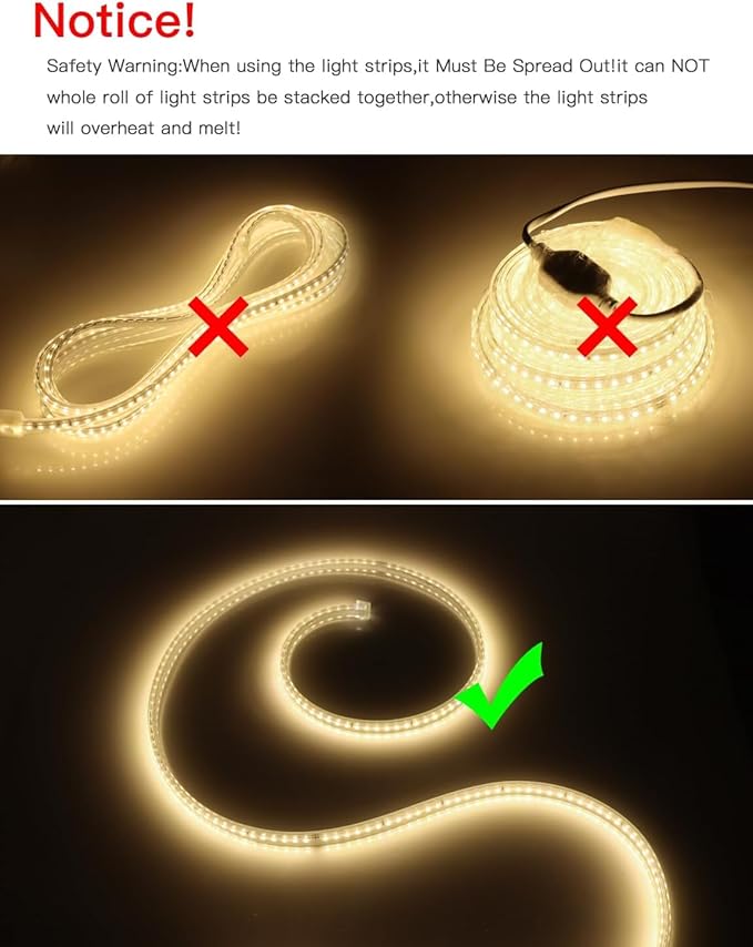 LED Strip Lights - 1200LEDs Waterproof Rope Lighting, 3000K Warm White, 110V for Indoor & Outdoor Garden, Patio, Bedroom, Kitchen, Living Room