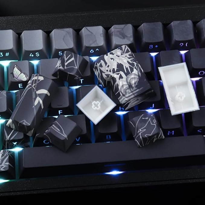 Tsungup PBT Keycaps - Side Print Keycap Set,135 Keys Bamboo Sea Custom Key caps Gradient Grey Shine Through Cherry Profile Keyboard Keycaps for Cherry MX Switches Mechanical Keyboards