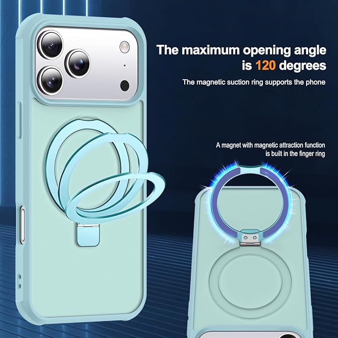 SKYLMW Compatible with iPhone 17 Pro Case with Invisible Magnetic O-Ring Stand Military-Grade Translucent Phone Case for iPhone 17 Pro 6.3" [Compatible with Mag-Safe][Great Grip Feeling], Blue