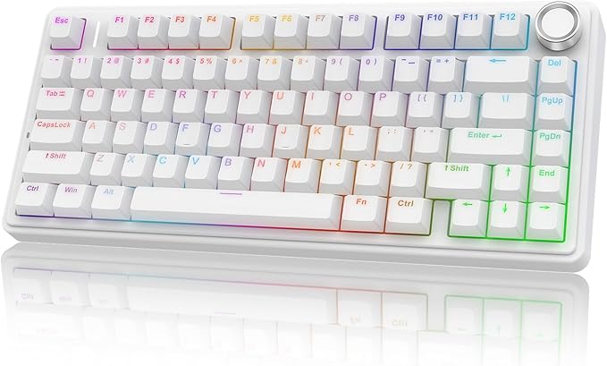 AULA F75 - 75% Mechanical Keyboard, Wireless Gaming keyboard BT5.0/2.4GHz/USB-C, Hot Swappable Custom Pre-lubed Switches with Knob, RGB Backlit Shine-Through PBT Keycaps Creamy Sounding Keyboard