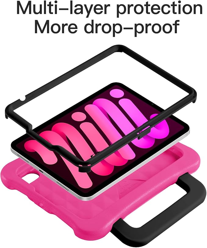 Kids Case for iPad Mini 7 (A17 Pro) 2024 /iPad Mini6 2021, Light Weight Heavy Duty/Shockproof/Drop Proof with Handle/Kickstand, Child Friendly Cover for iPad Mini 7th/6th Gen 8.3inch (Hot Pink)