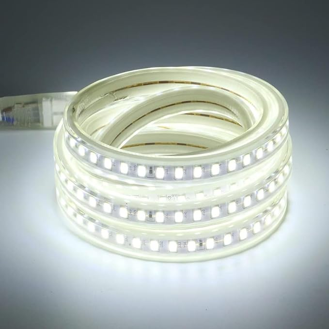 120V LED Strip Light Waterproof IP67 Cool White 6000K AC 110V LED Rope Light Cuttable SMD 5730 120LEDs/m Cabinet Lights 16.4 Foot/5m for Bedroom Wall Kitchen TV Home Decor