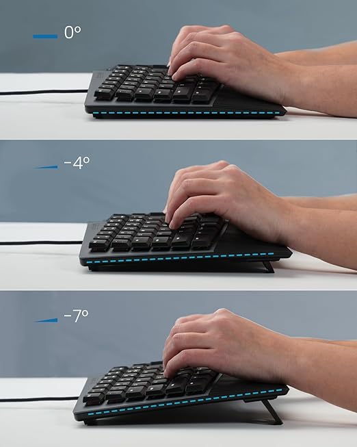 Perixx PERIBOARD-535BL [Firmware Updated] Wired Ergonomic Mechanical Keyboard - Full-Size - Low-Profile Blue Clicky Switches - Compatible with Windows and macOS