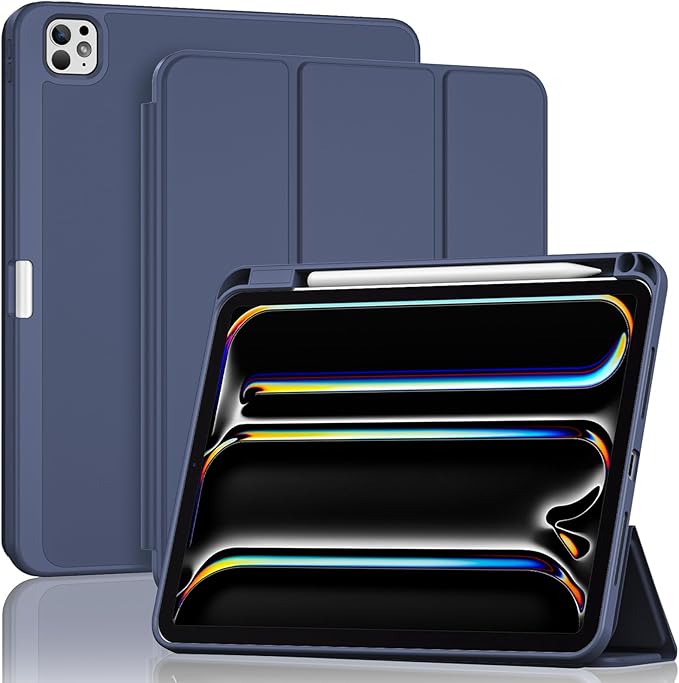 ProCase for iPad Pro 11 Inch Case M5 2025/M4 2024 5th Gen with Pencil Holder, iPad Pro 11"(Model: A3357/A3358/A3359/A2836/A2837/A3006) Trifold Stand Smart Folio with Soft TPU Back Cover -Navy